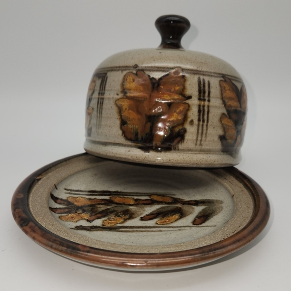 Vintage Studio Art Pottery Cheese Dome Butter Dish Not Signed Rustic Farmhouse - Picture 4 of 8